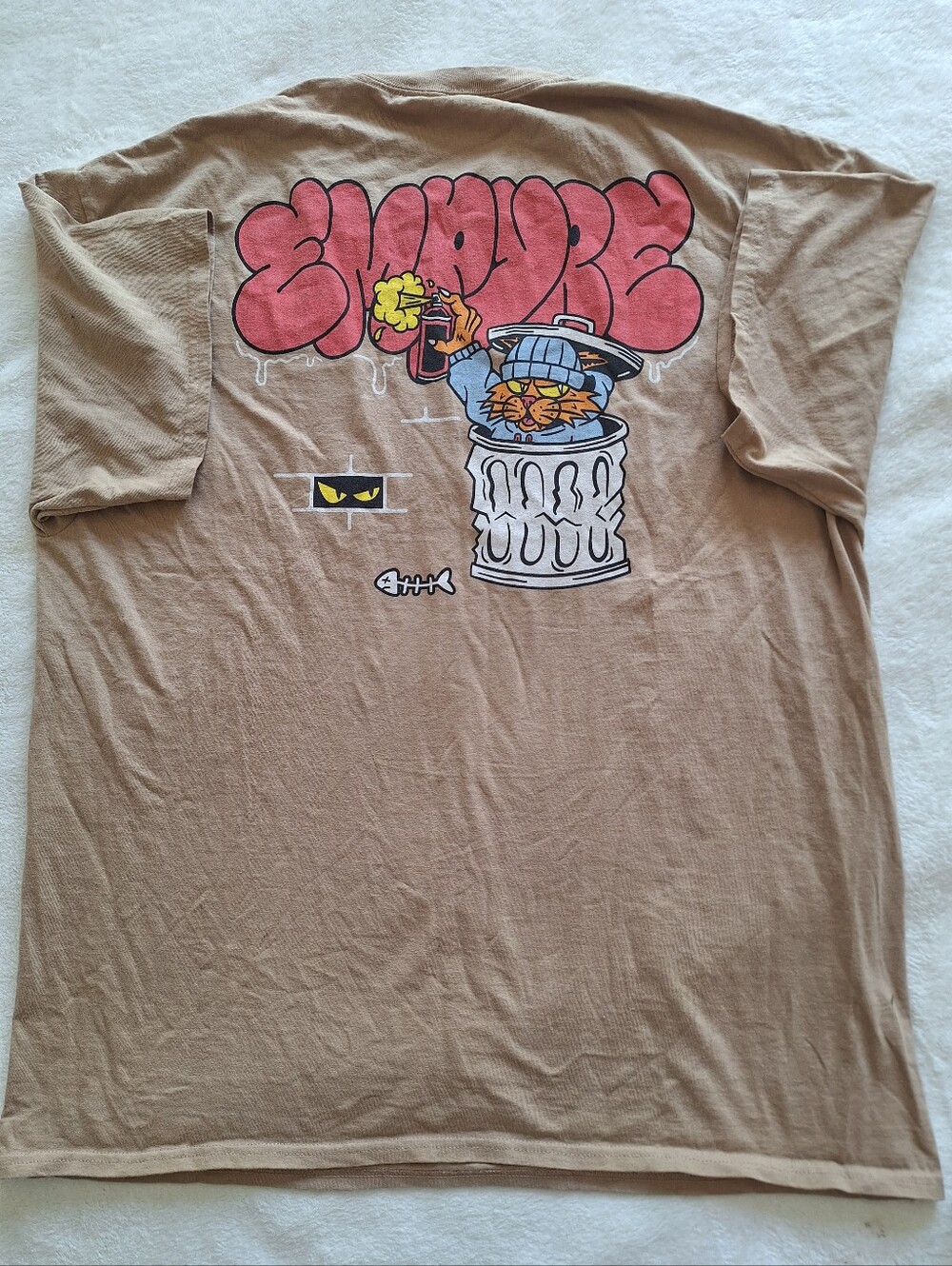 Empyre Alley Cat Graffiti Trash Can Skater Graphic Tee Shirt Tan Mens XXL